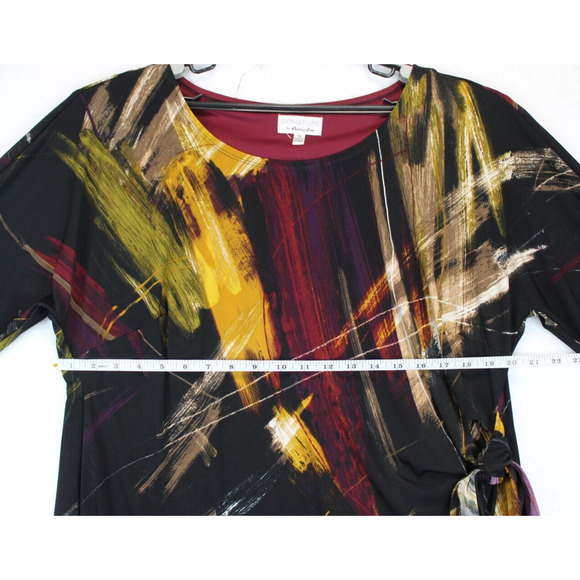 Signature By Robbie Bee Dress Faux Wrap Knot Women 1X Black Printed 3/4 Sleeve - Picture 9 of 14